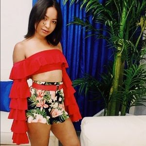 Red off the shoulder ruffle top